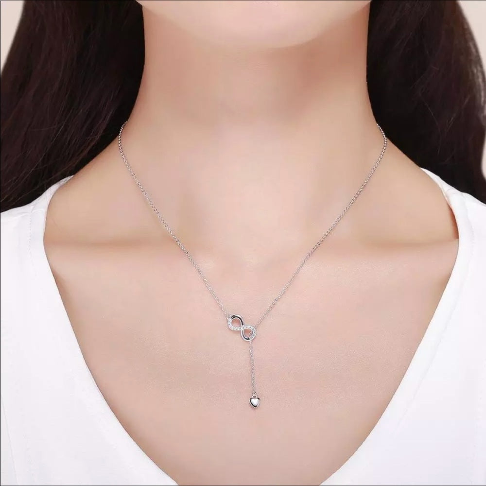 Solid Sterling Silver Infinity Love Heart Necklace