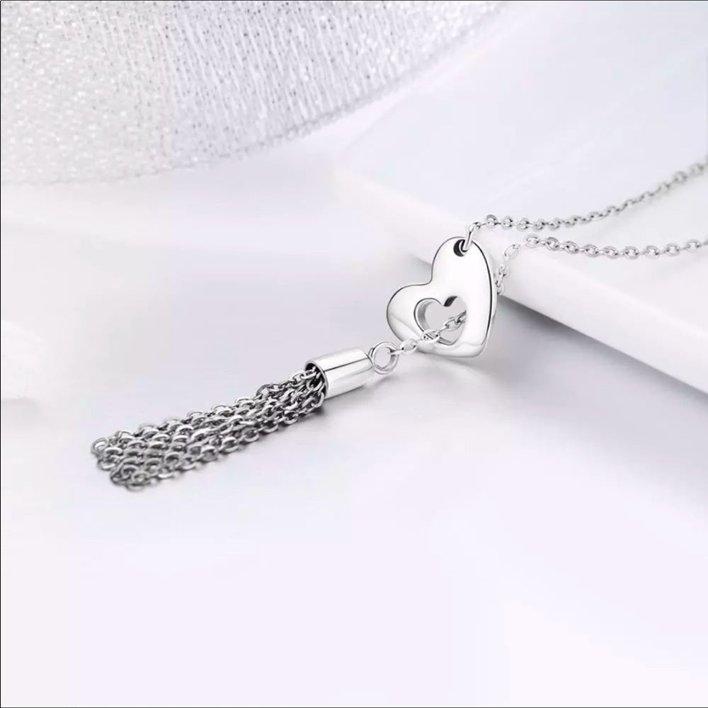 Solid Sterling Silver Love Heart Tassel Necklace