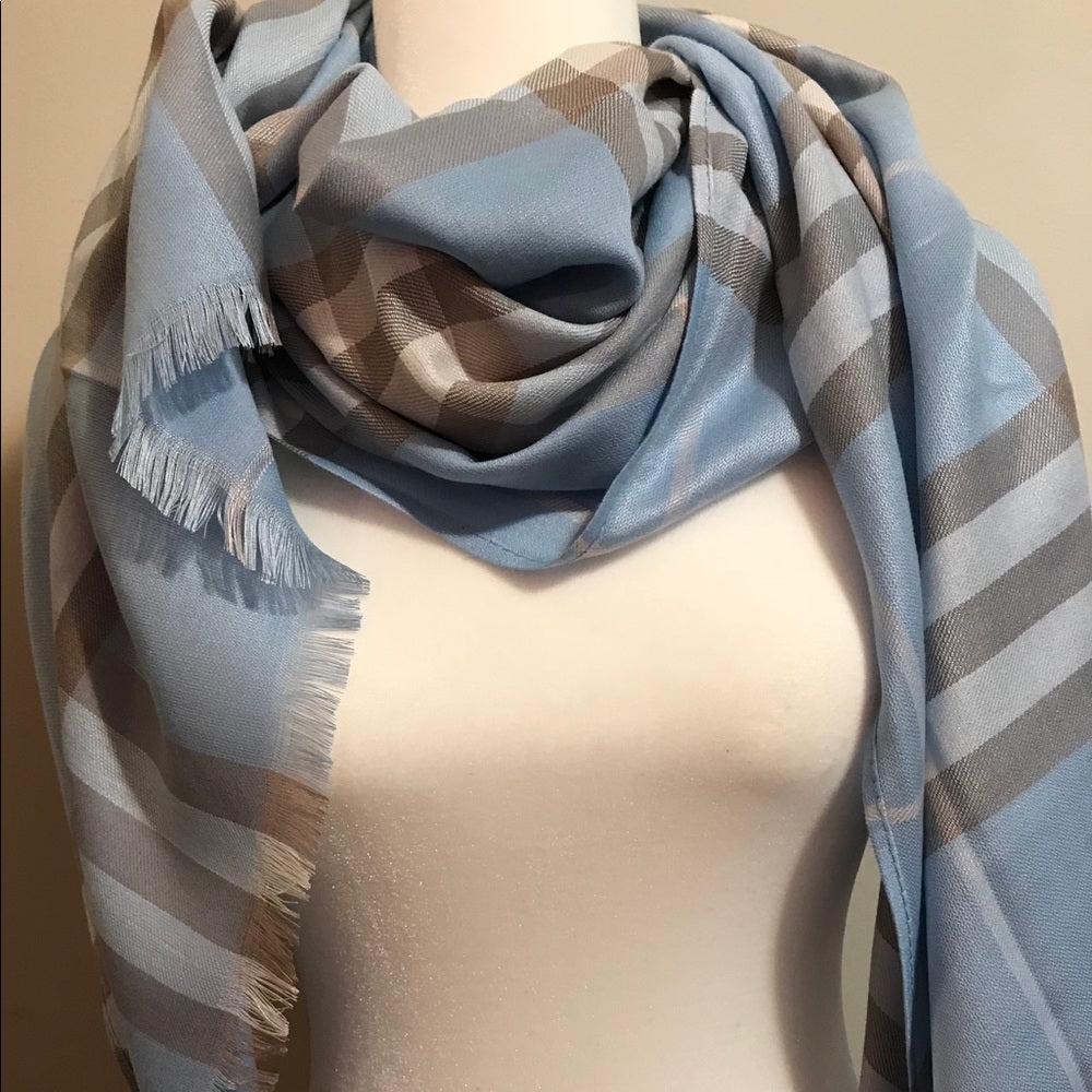 Blue Plaid Scarf New With Tags NWT