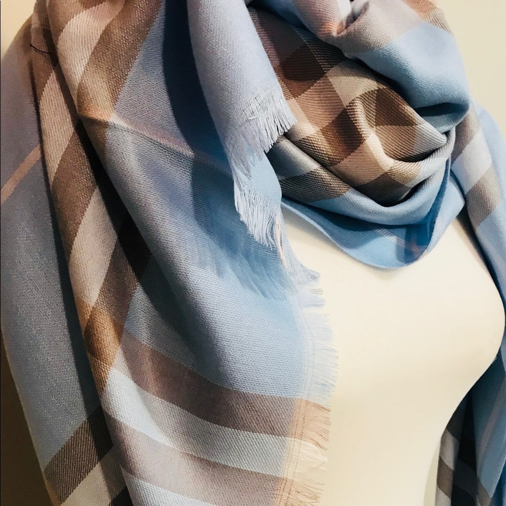 Blue Plaid Scarf New With Tags NWT