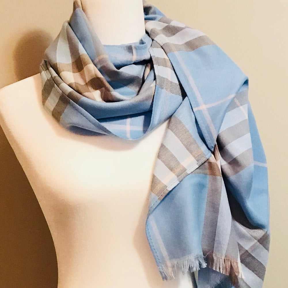 Blue Plaid Scarf New With Tags NWT