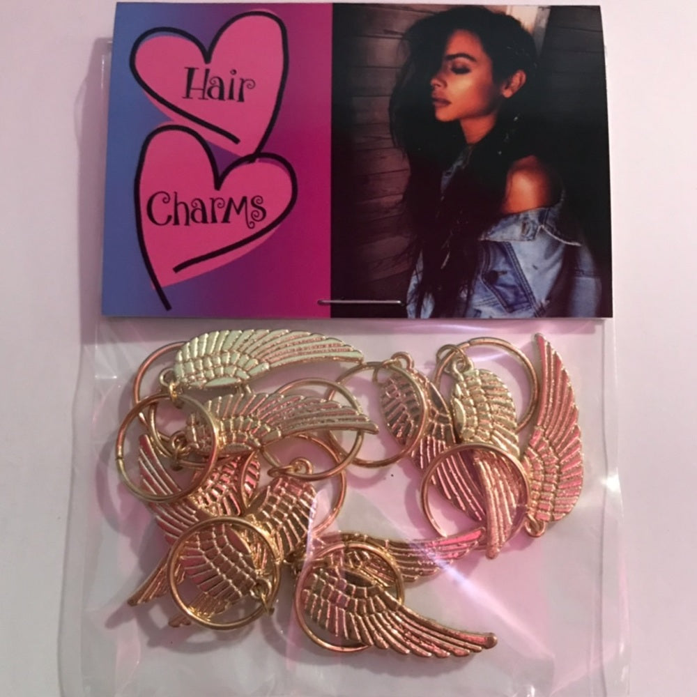 Angel Wing Gold Hair Charms Set Of 10 New