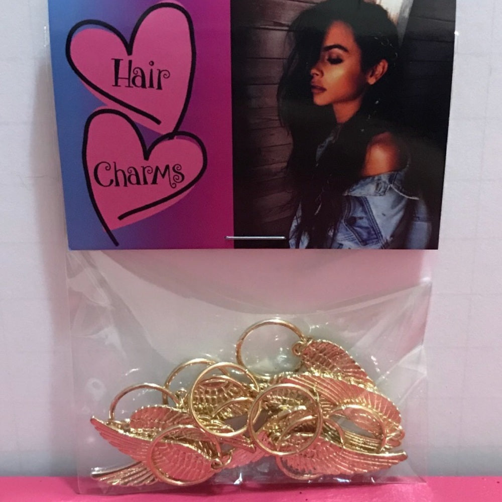 Angel Wing Gold Hair Charms Set Of 10 New