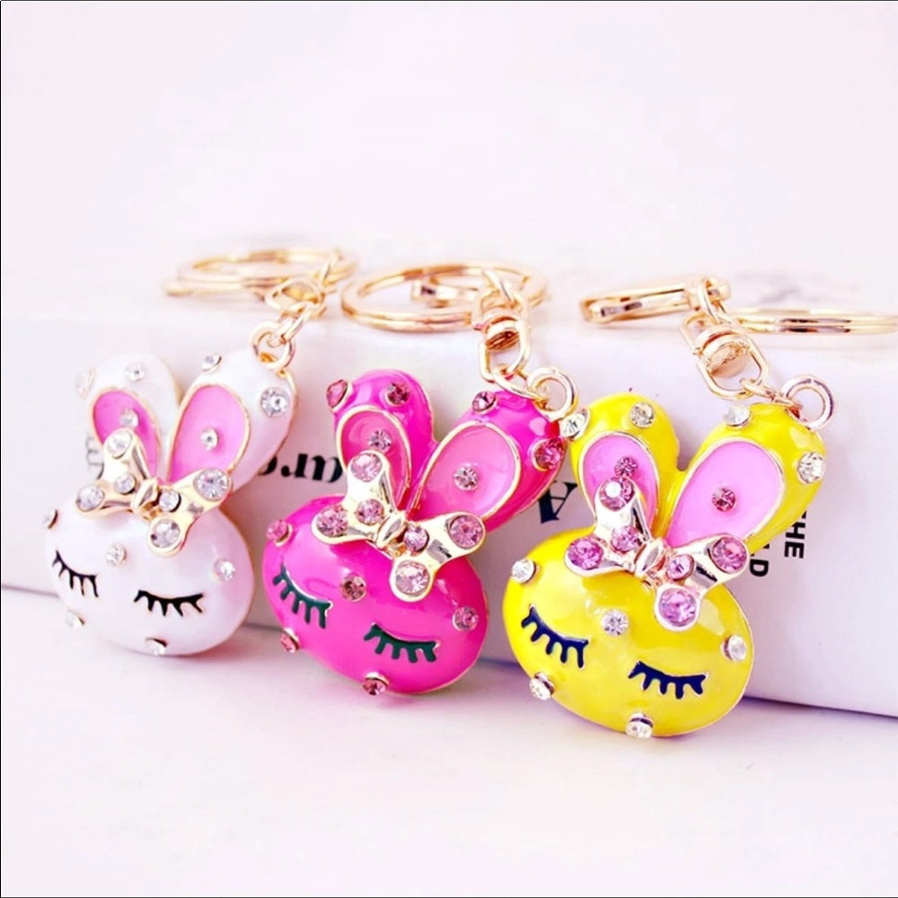 Glitzy Glam White Bunny Purse Charm Keychain New
