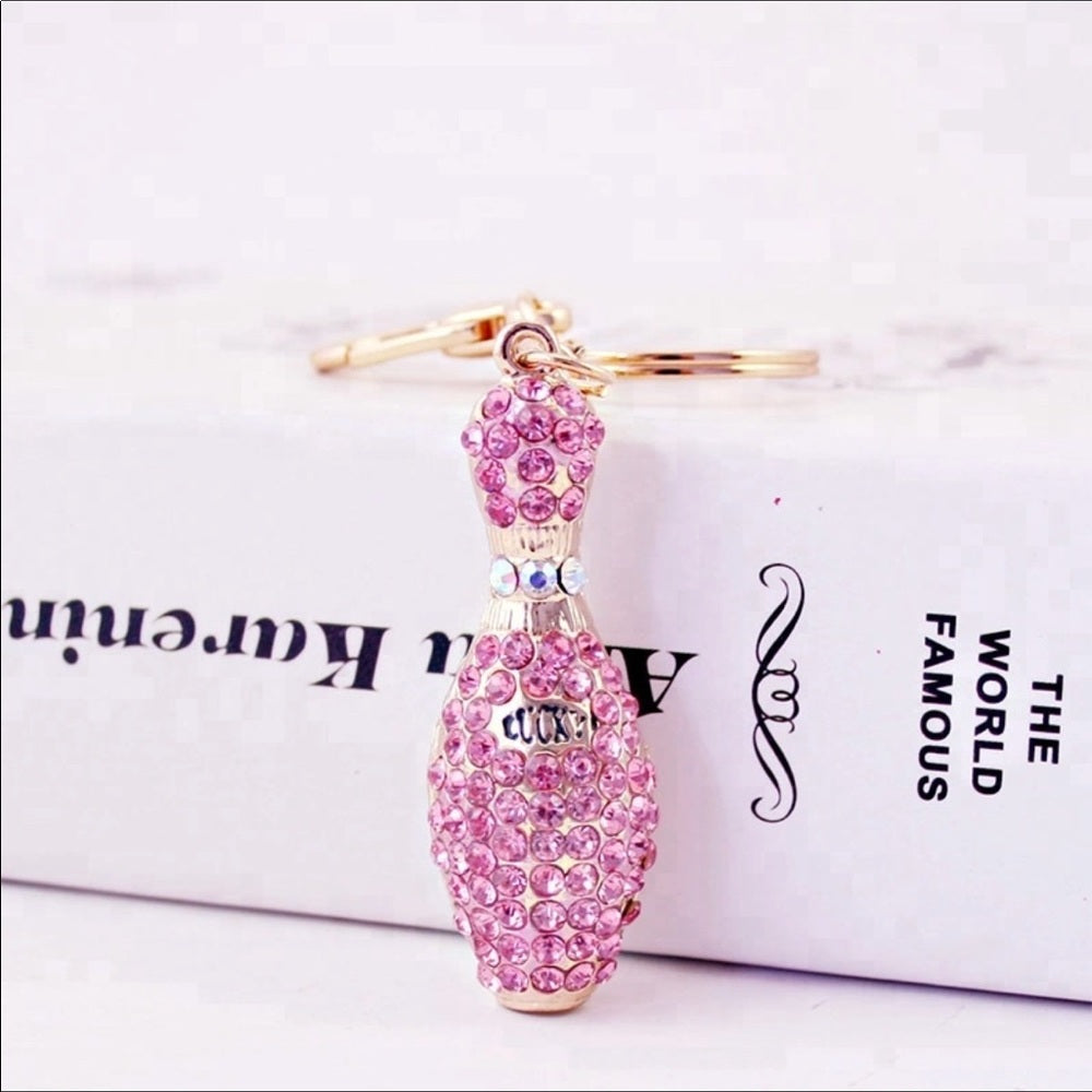 Glitzy Glam Pink Bowling Pin Purse Charm Keychain