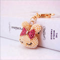 Pearly Crystal Pink Bow Bunny Purse Charm Keychain