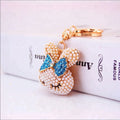 Pearly Crystal Blue Bow Bunny Purse Charm Keychain