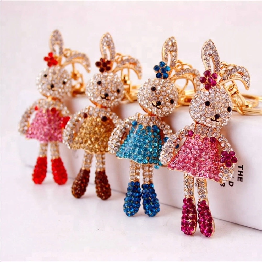 Glitzy Crystal Gold Rabbit Purse Charm Keychain