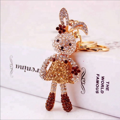 Glitzy Crystal Gold Rabbit Purse Charm Keychain
