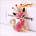 Crowned Pink Crystal Fox Purse Charm Keychain New