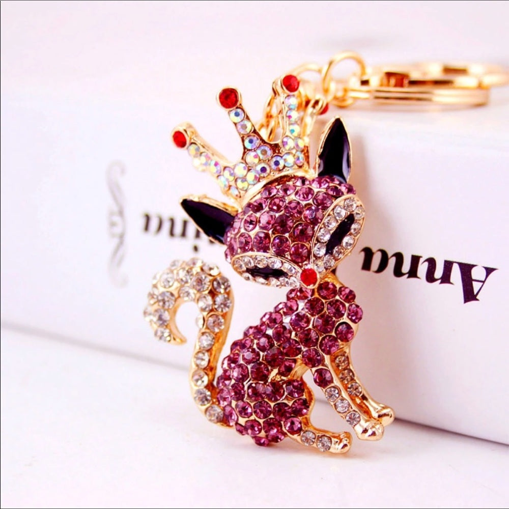 Crowned Purple Fox Purse Charm Keychain New
