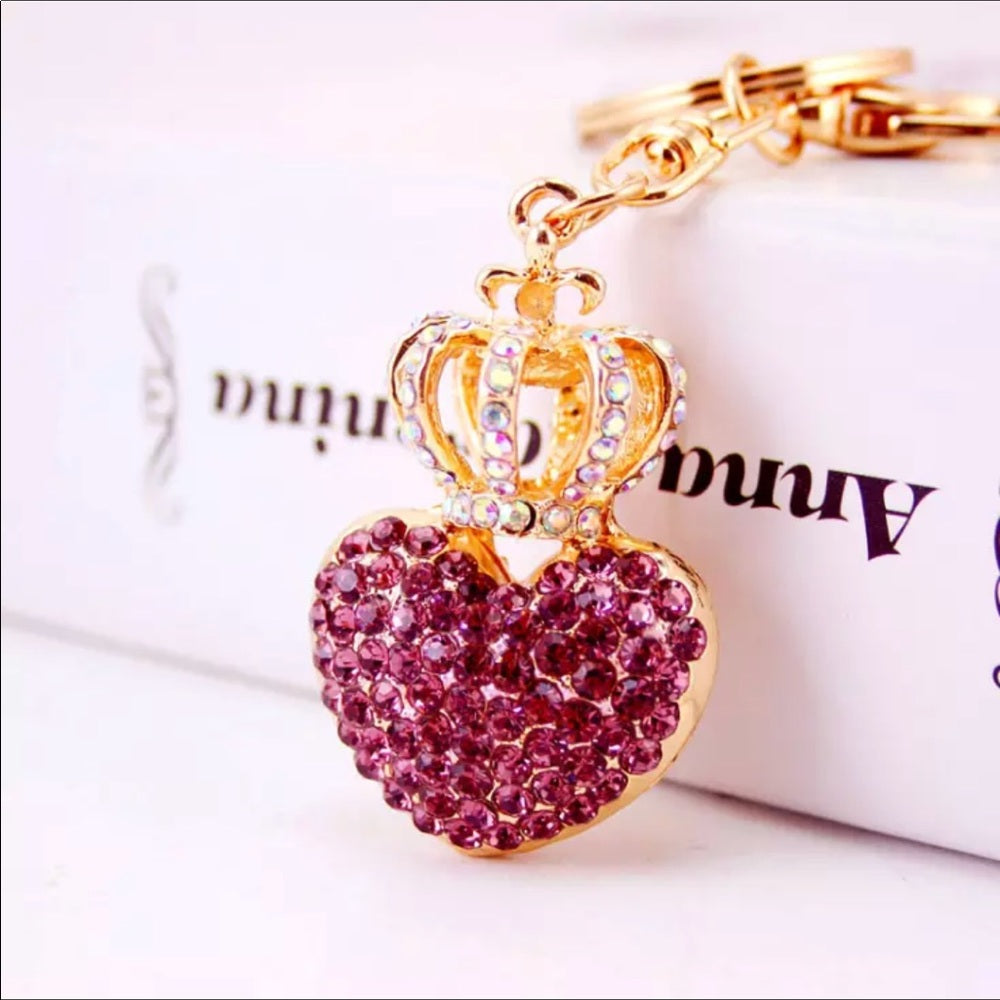 Crowned Purple Heart Purse Charm Keychain New