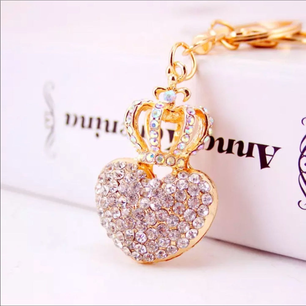 Crowned Crystal Heart Purse Charm Keychain New NWT
