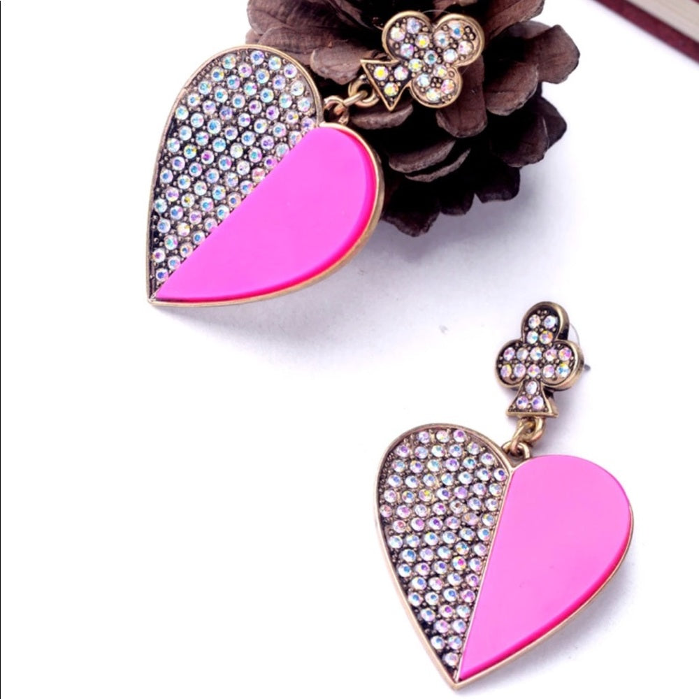 Swarovski Pink Love Heart Shimmer Earrings New NWT