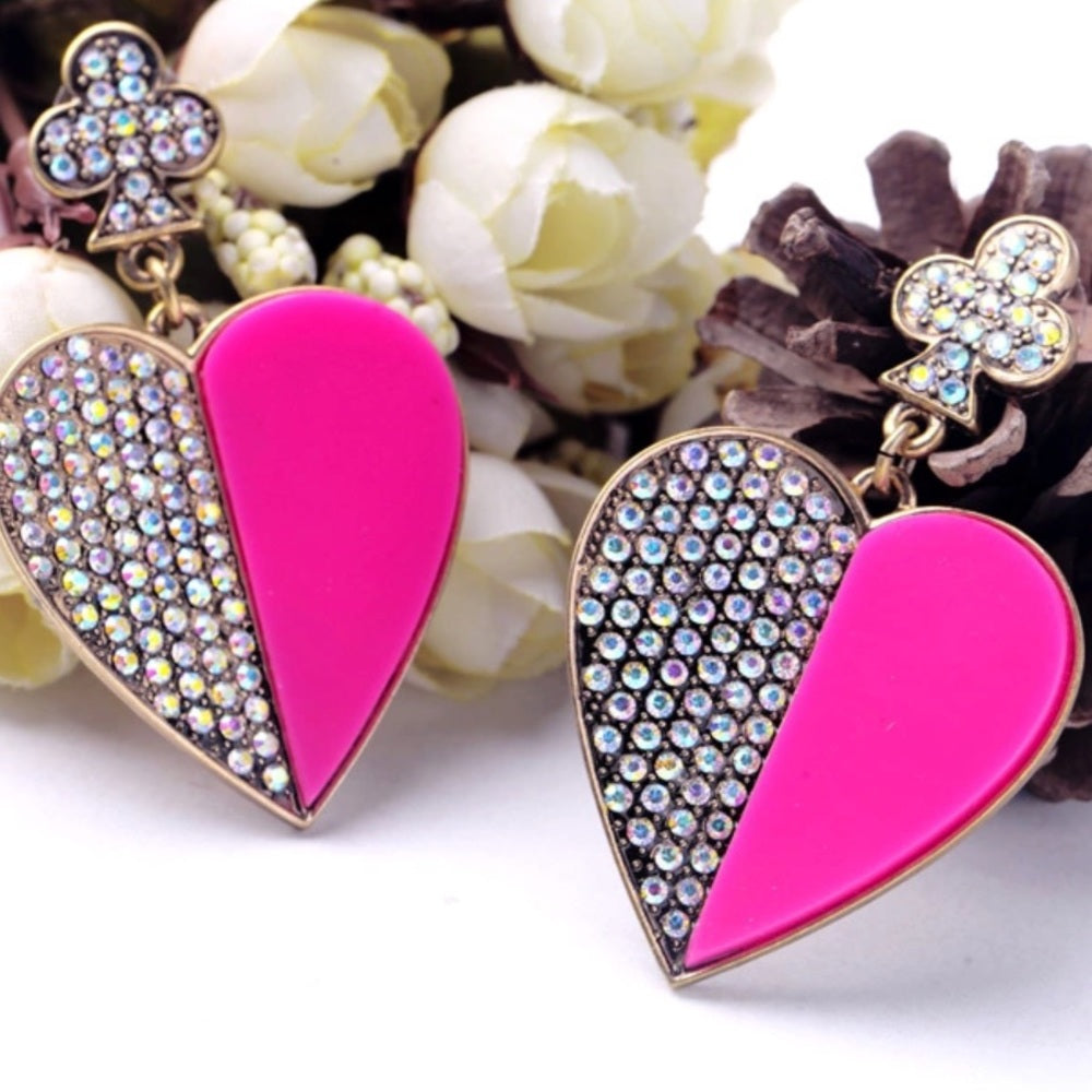 Swarovski Pink Love Heart Shimmer Earrings New NWT