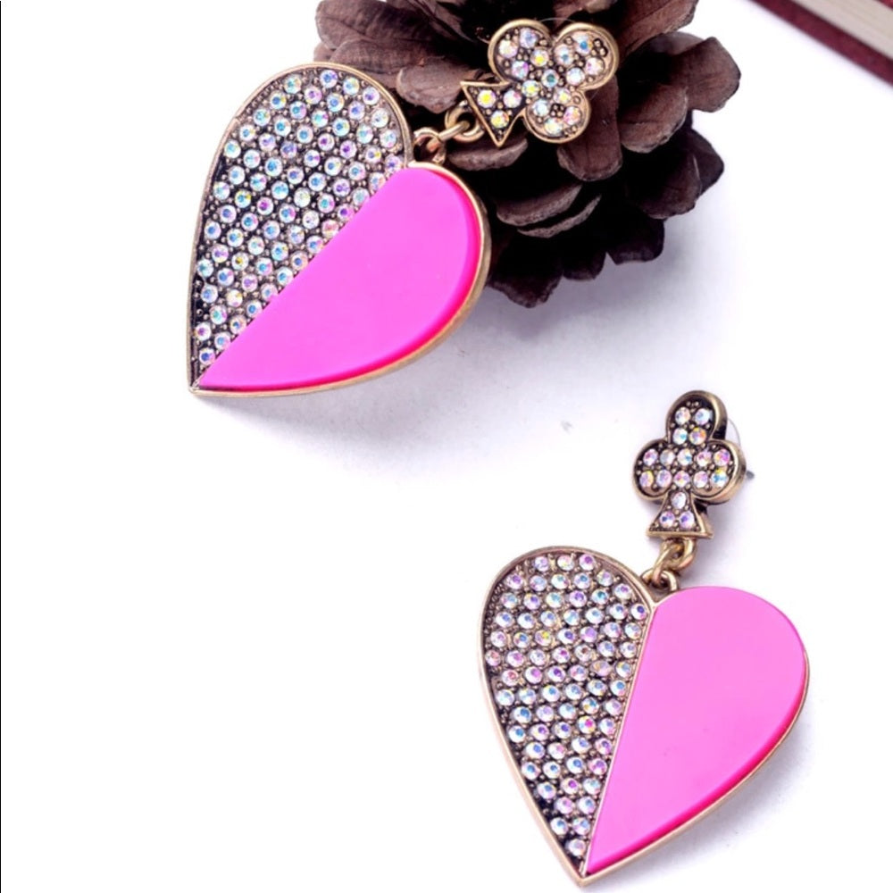Swarovski Pink Love Heart Shimmer Earrings New NWT