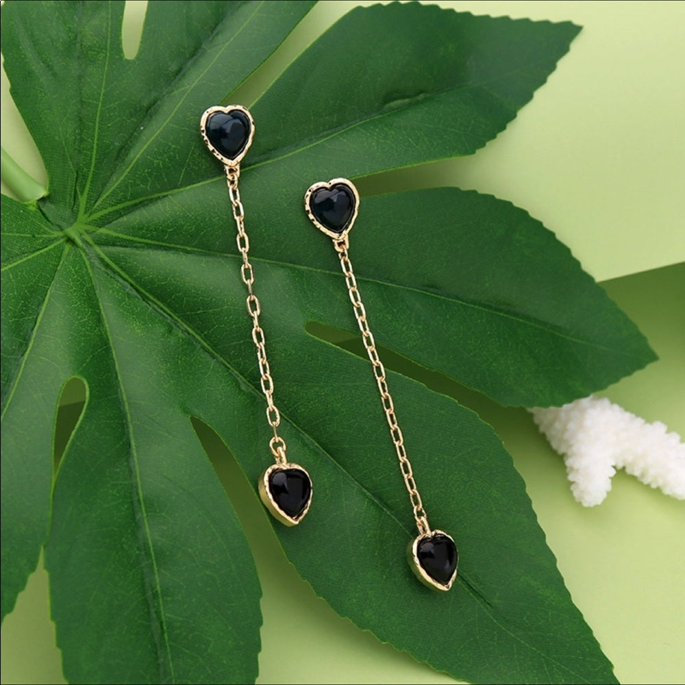 Black Love Heart French Drop Earrings New NWT