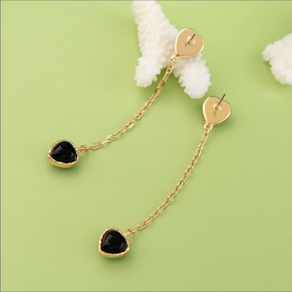 Black Love Heart French Drop Earrings New NWT