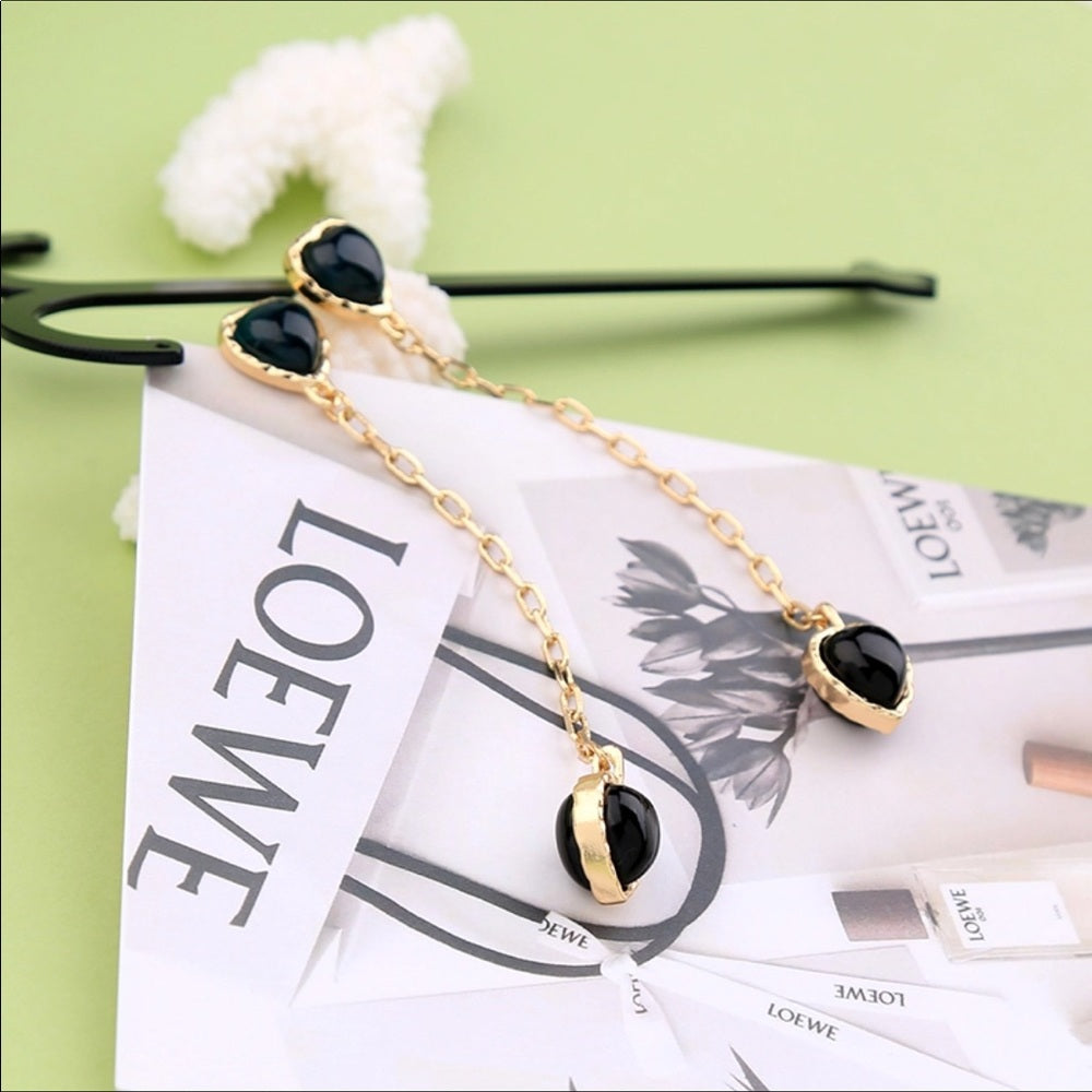 Black Love Heart French Drop Earrings New NWT