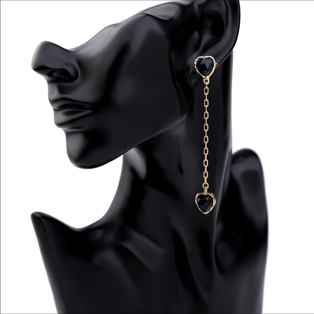 Black Love Heart French Drop Earrings New NWT