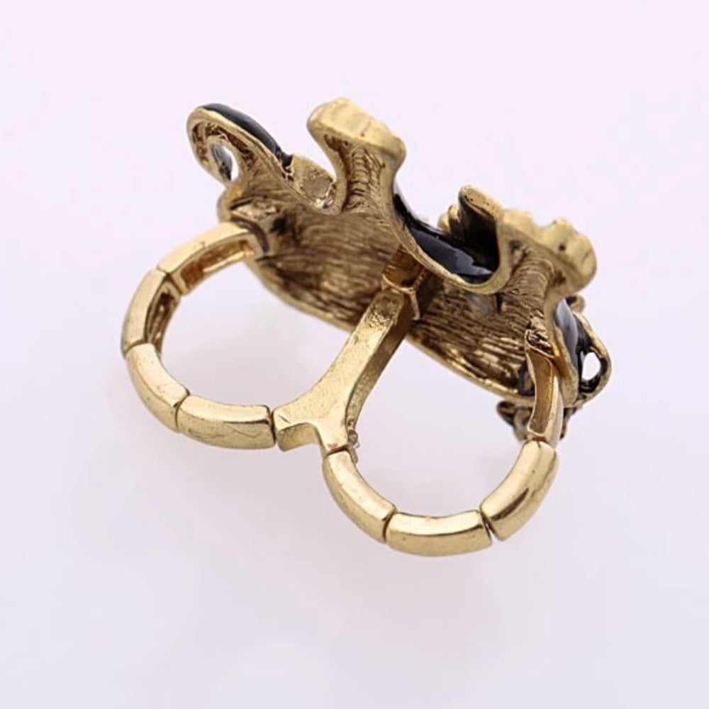 Swarovski Black Pink Pearl Elephant Stretchy Ring