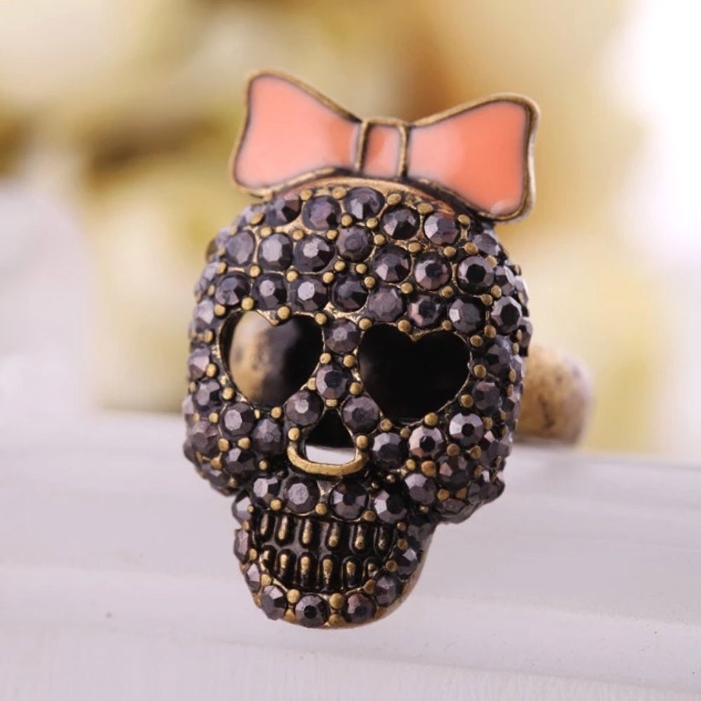 Swarovski Skull Pink Bow Ring New With Tags NWT