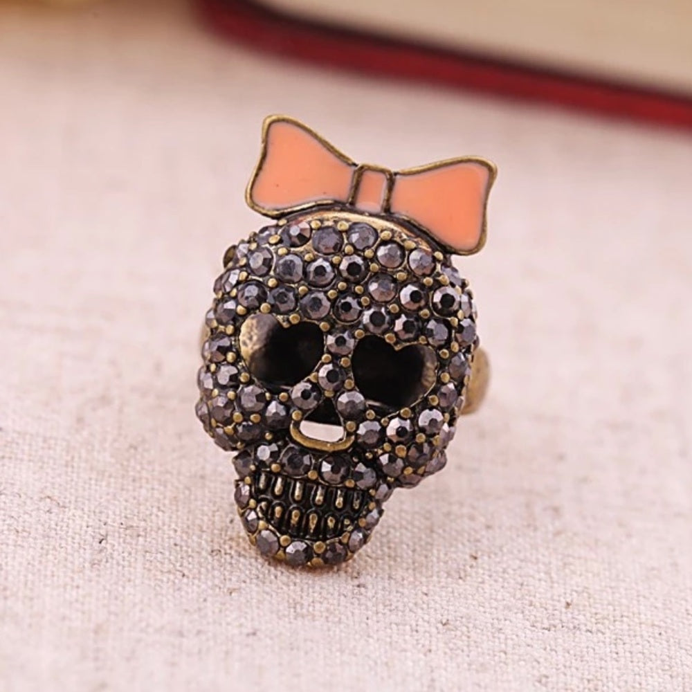 Swarovski Skull Pink Bow Ring New With Tags NWT