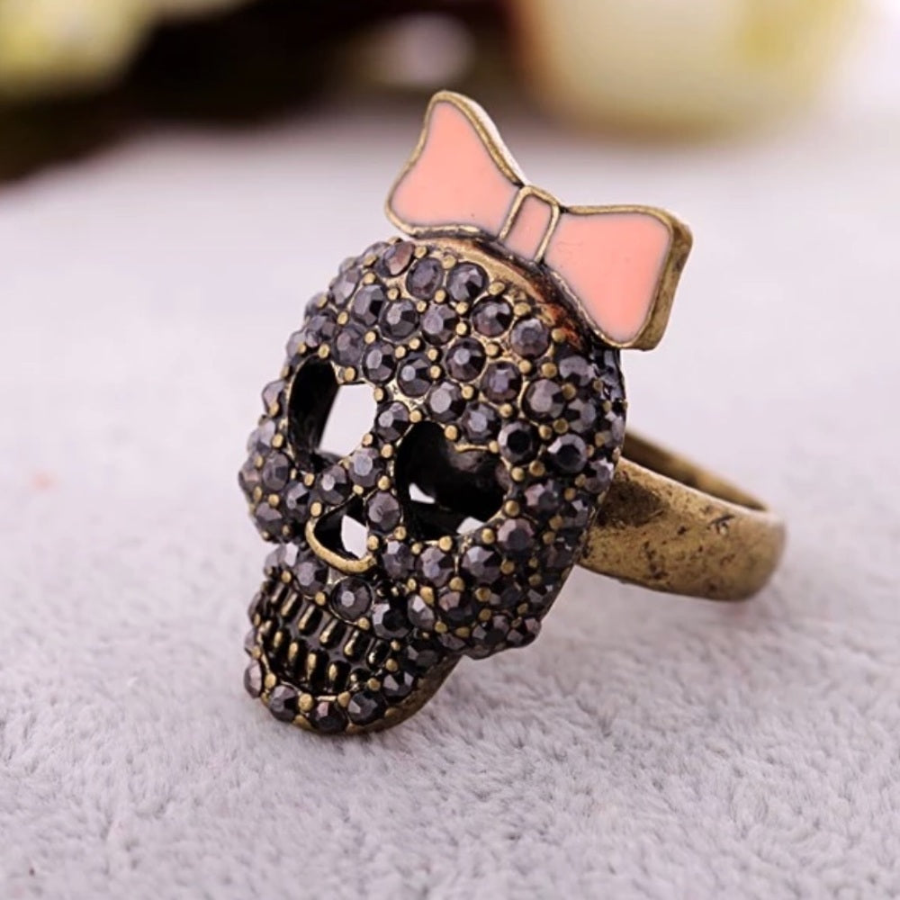 Swarovski Skull Pink Bow Ring New With Tags NWT