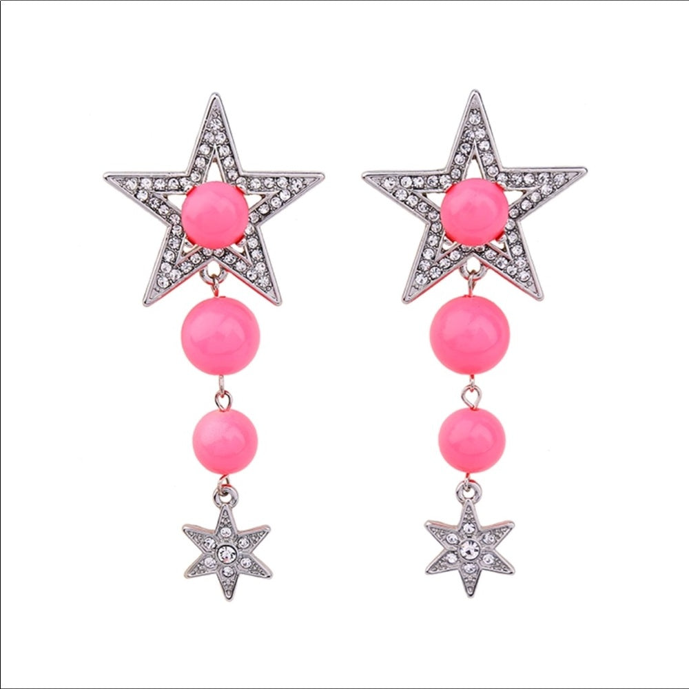 Swarovski Pink Star French Drop Earrings New NWT