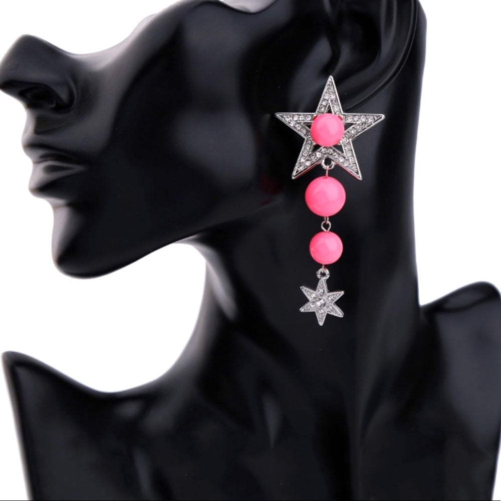 Swarovski Pink Star French Drop Earrings New NWT