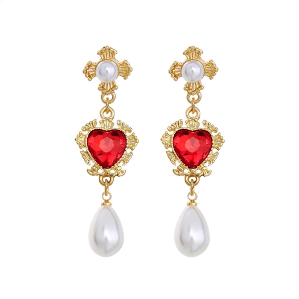 Swarovski Cross Heart French Drop Earrings New NWT