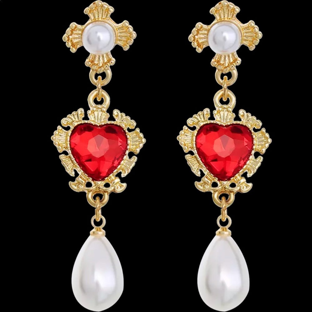 Swarovski Cross Heart French Drop Earrings New NWT