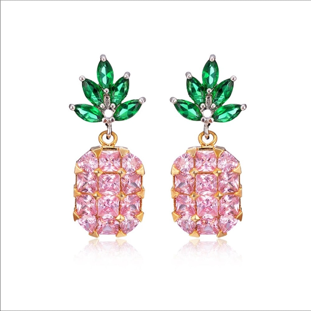 Swarovski Pink Pineapple Earrings New With Tags