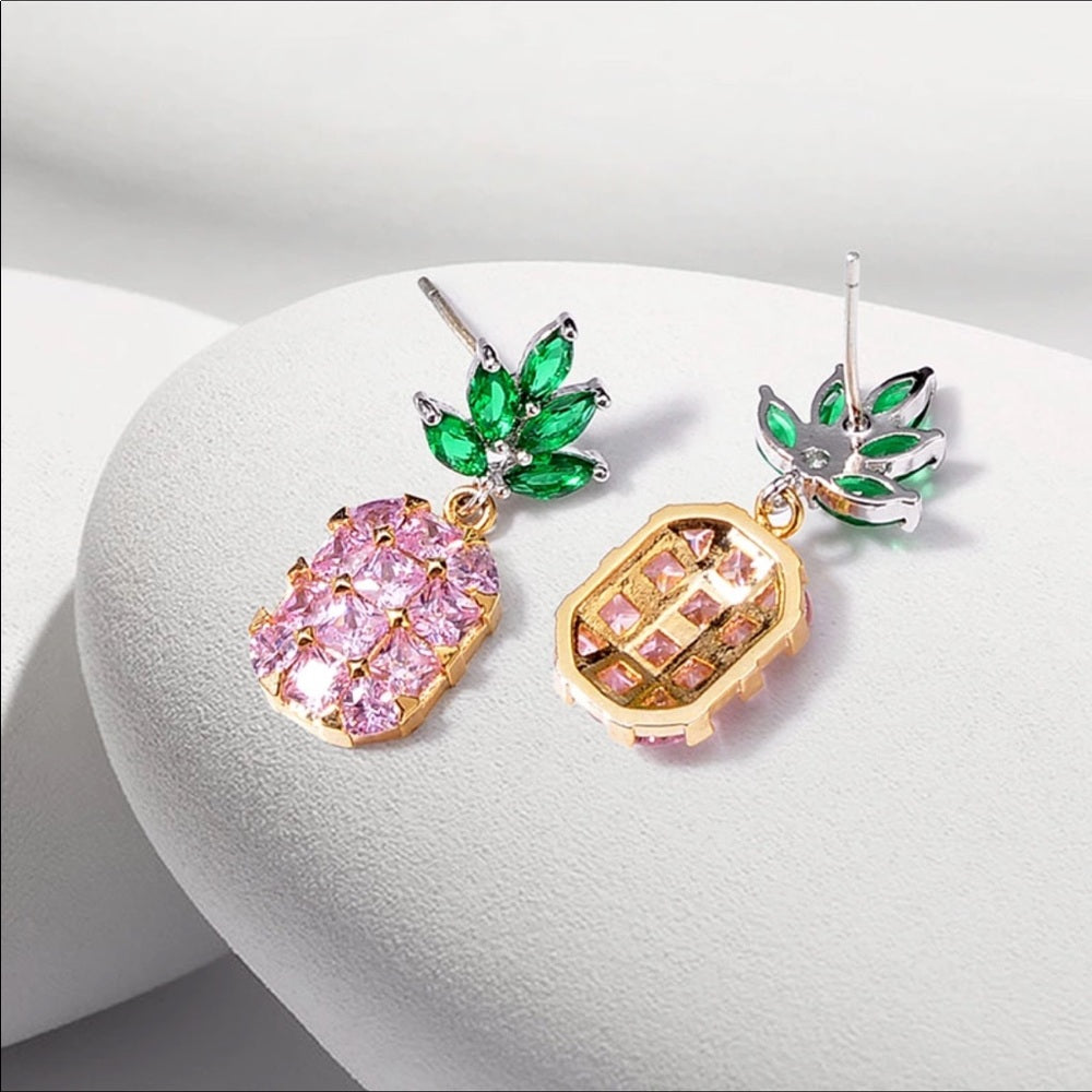 Swarovski Pink Pineapple Earrings New With Tags