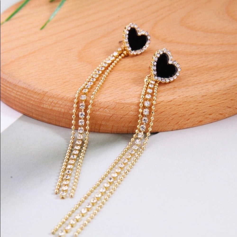 Swarovski Black Love Heart French Drop Earrings