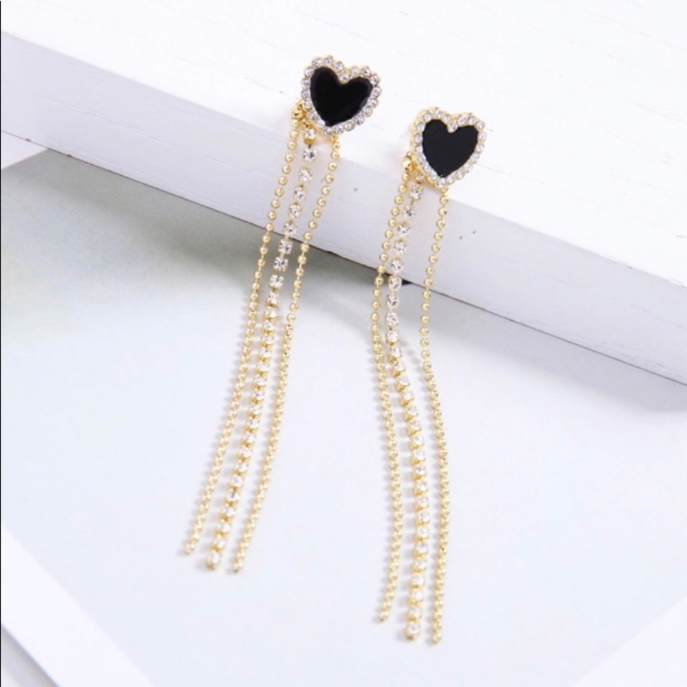 Swarovski Black Love Heart French Drop Earrings