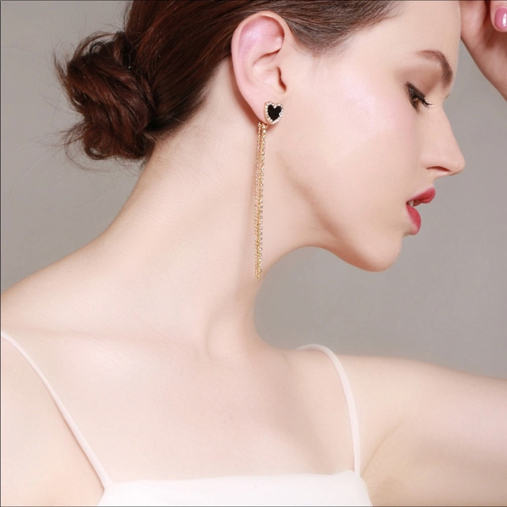 Swarovski Black Love Heart French Drop Earrings
