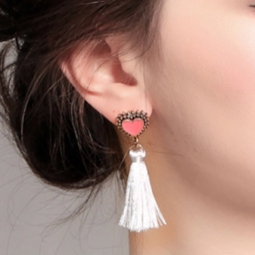 Pink Love Heart Grey French Drop Earrings New NWT