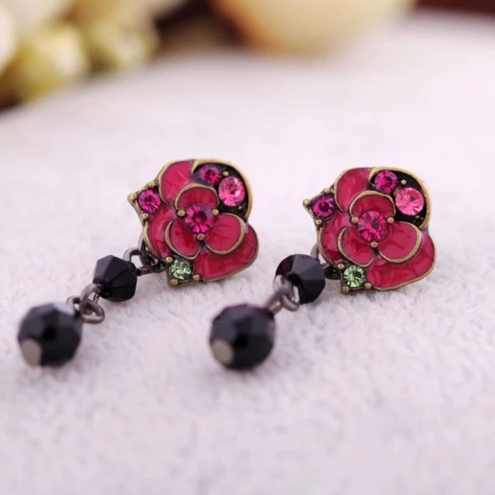 Swarovski Pink Floral Earrings New With Tags NWT