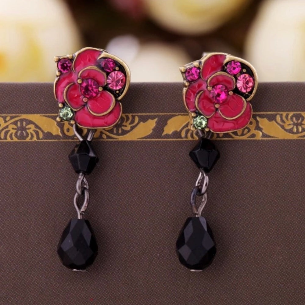 Swarovski Pink Floral Earrings New With Tags NWT