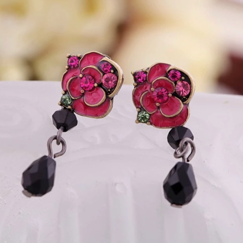 Swarovski Pink Floral Earrings New With Tags NWT