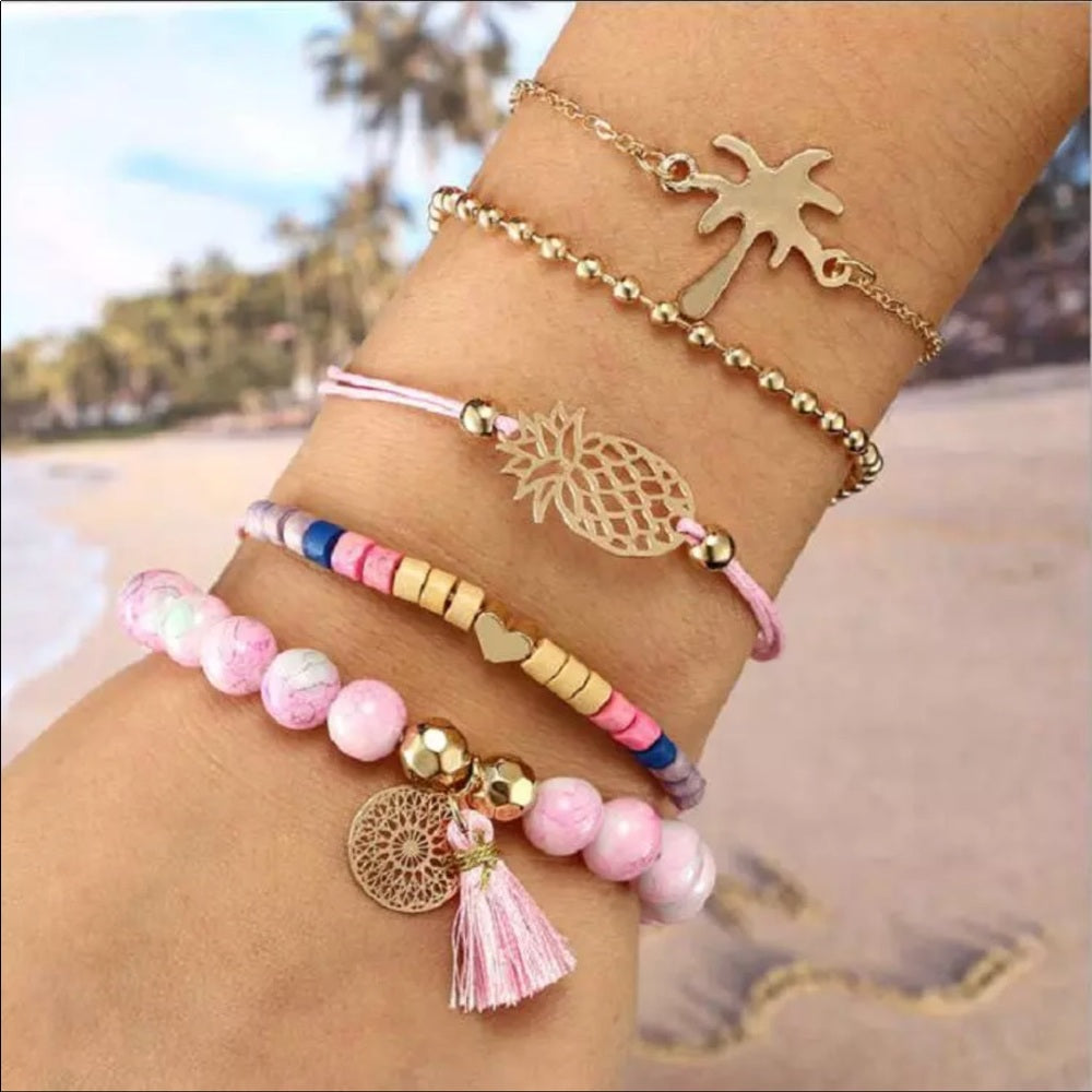 Southern Pineapple Palm Tree Bracelet Ankle Set
