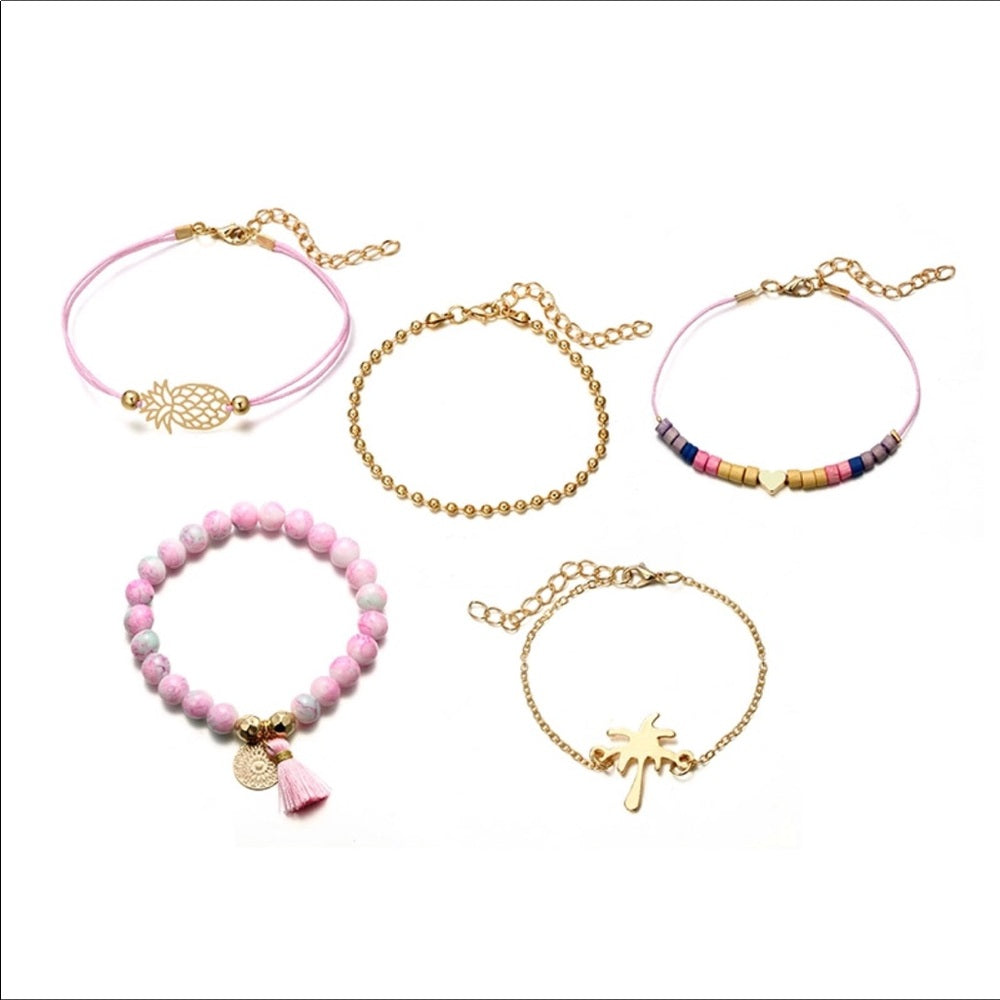Southern Pineapple Palm Tree Bracelet Ankle Set