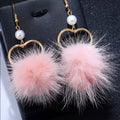 Fur Heart Pearl Pink Pom Pom Earrings New