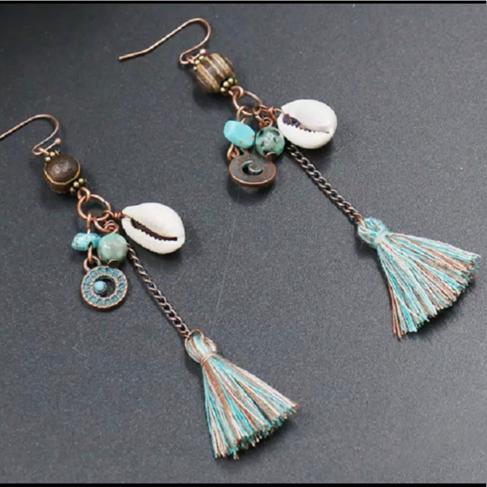 Turquoise Shell French Drop Earrings New With Tags
