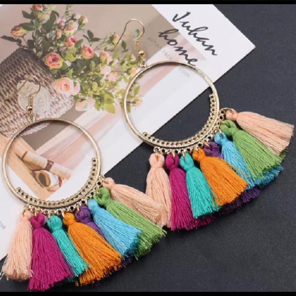 French Hoop Tassel Earrings New With Tags New