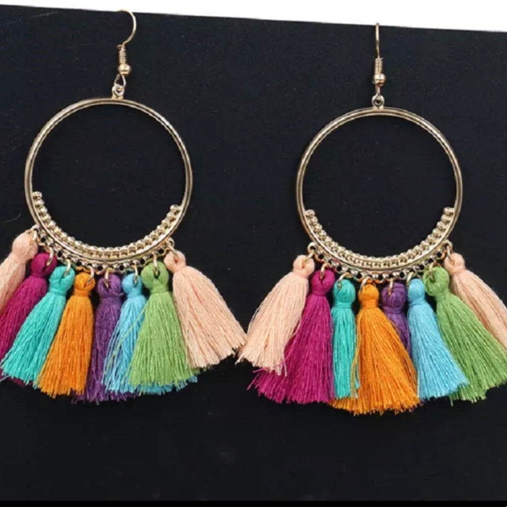 French Hoop Tassel Earrings New With Tags New