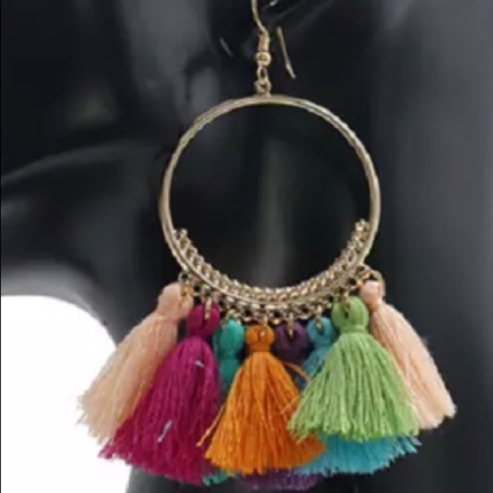 French Hoop Tassel Earrings New With Tags New