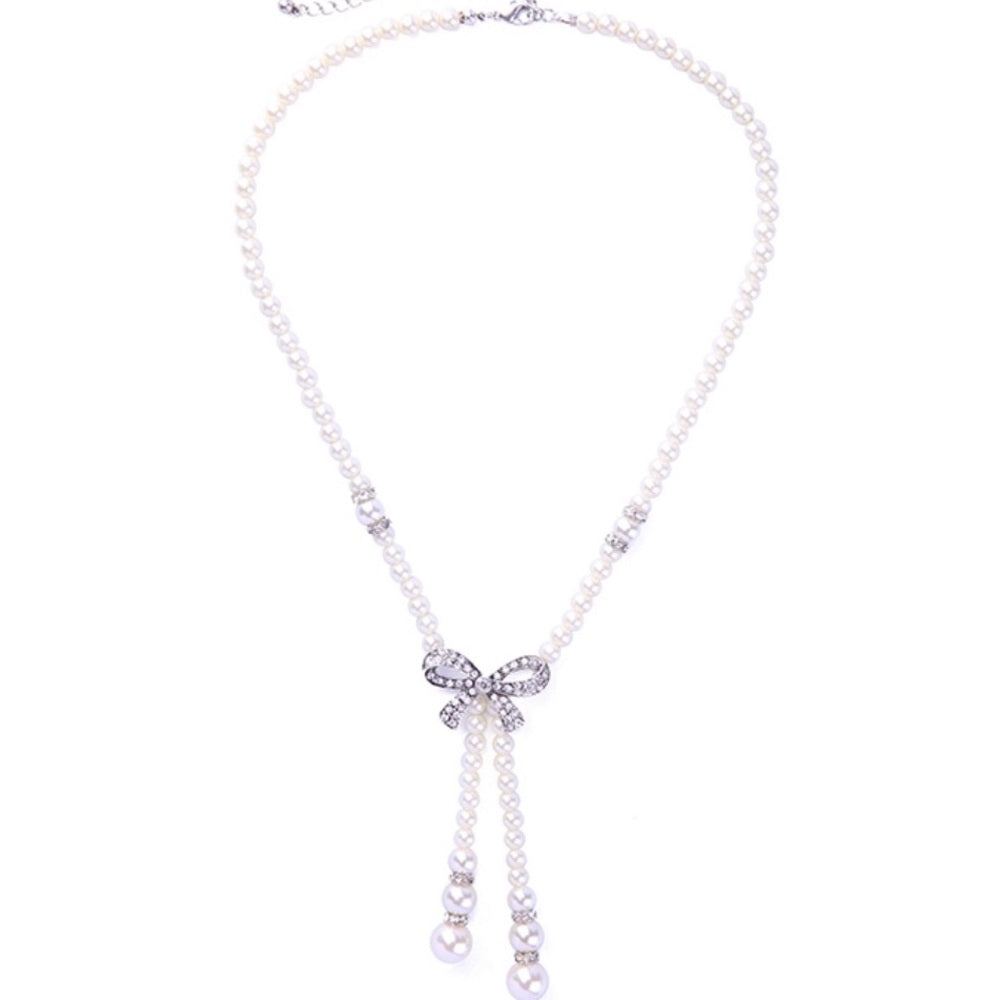 Swarovski Bow Pearl Necklace New With Tags NWT