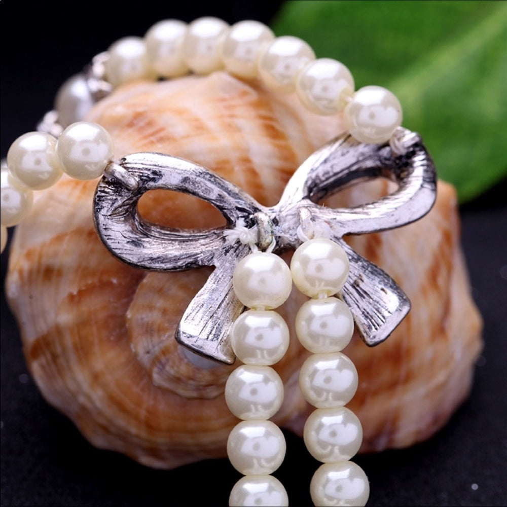 Swarovski Bow Pearl Necklace New With Tags NWT